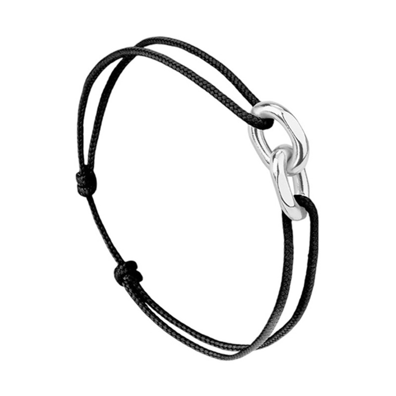 Bracelet mixte UNION FLORENCE Cordon noir - Maillons plaqué argent - Le Vent à la Française