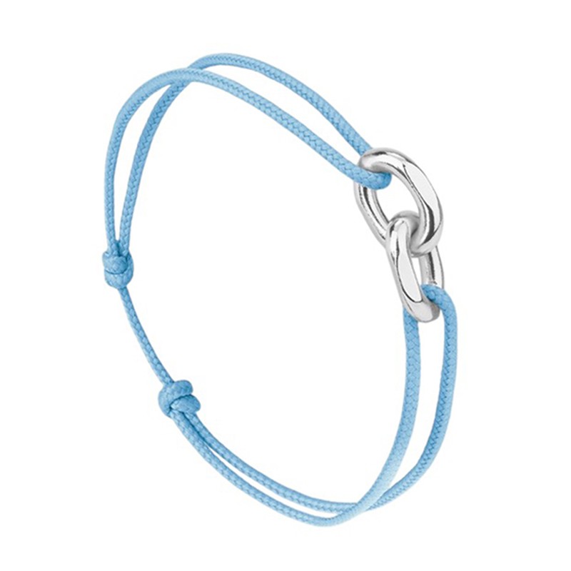 Bracelet mixte UNION BRUGES Cordon bleu ciel - Maillons plaqué argent - Le Vent à la Française