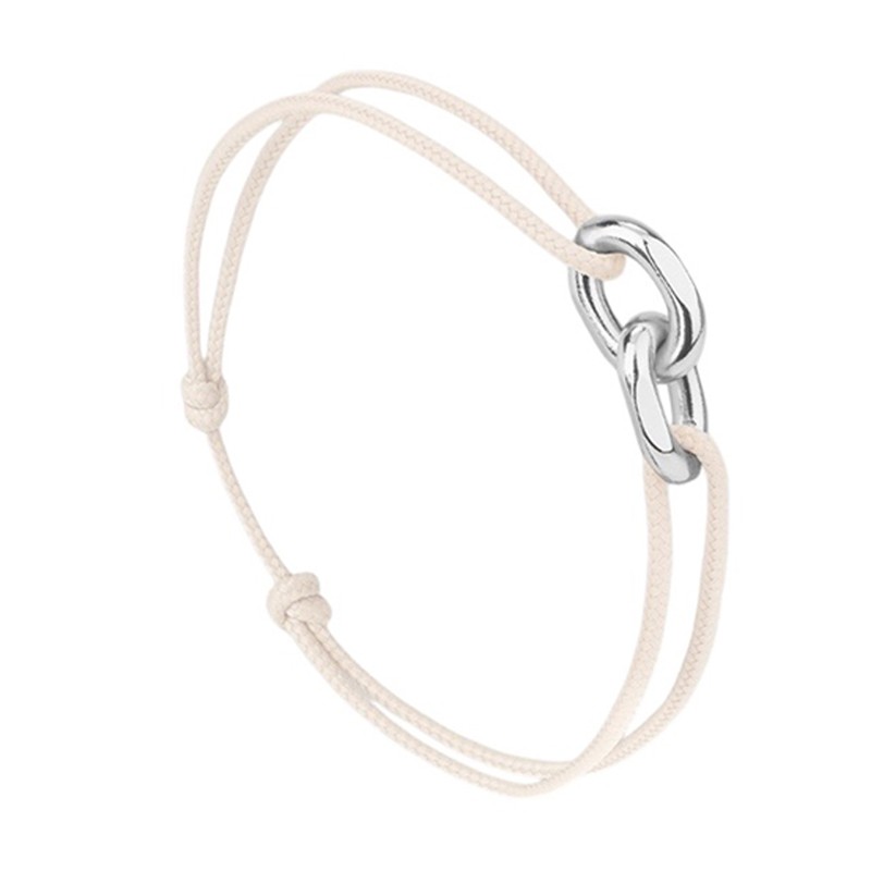 Bracelet mixte UNION LISBONNE Cordon blanc - Maillons plaqué argent