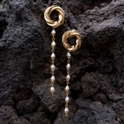 Boucles d'oreilles DARIA DORE - Anneau torsadé & chaîne perlée baroque