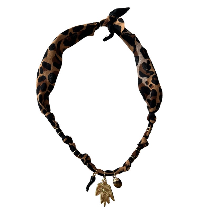 Collier bandana Condor Astro Léopard - Piment, Oiseau Condor & Perle - CHIC ALORS