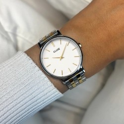 Montre Pavane Petite, Coconut Milk, argent doré, cadran rond blanc