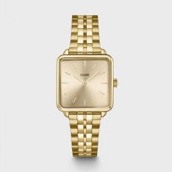 Gift Box La Tétragone Full Gold Steel Watch & Curb Chain Bracelet, Gold Colour - CLUSE