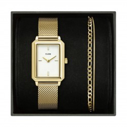 Montre Fluette Steel, cadran rectangle blanc & bracelet gourmette - CLUSE