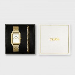 Coffret Montre Fluette Steel, cadran rectangle blanc & bracelet doré