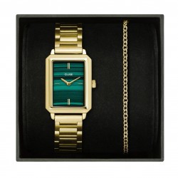 Montre Fluette Steel, cadran rectangle vert & bracelet gourmette - CLUSE