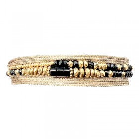 Bracelet double tours RIM 2 - Cordons dorés, Pyrites & Spinelles noirs BELLE MAIS PAS QUE