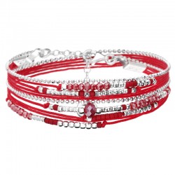 Bracelet multitours ATLANTA en argent, cordons & perles rouge DORIANE BIJOUX