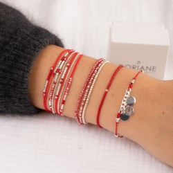 Bracelet multitours ATLANTA en argent, cordons & perles rouge