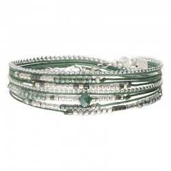 Bracelet double tours ATLANTA en argent, cordons & perles vert kaki DORIANE BIJOUX