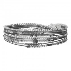 Bracelet double tours ATLANTA en argent, cordons gris et perles grises DORIANE BIJOUX