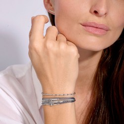 Bracelet double tours ATLANTA en argent, cordons gris et perles grises