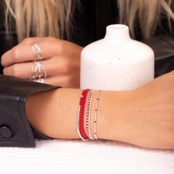 Bracelet élastique triple tours HEAVEN en argent - Perles miyukis rouge TAILLE S