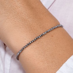 Bracelet élastique GRIS - Perles de verre facettées TAILLE L