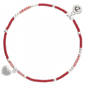 Bracelet élastique PETIT COEUR penché en argent - Perles rouge DORIANE BIJOUX