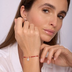 Bracelet élastique PETIT COEUR penché - Perles rouge TAILLE M