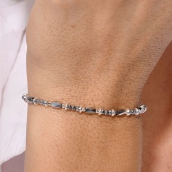 Bracelet élastique en argent GRIS ELEGANCE PURE - Perles de verre TAILLE M