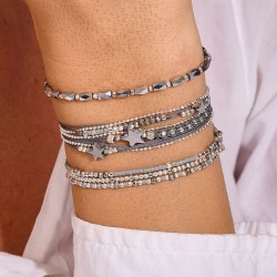 Bracelet élastique en argent GRIS LE WHAT - Perles de verre TAILLE S