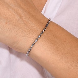 Bracelet élastique en argent GRIS LE WHAT - Perles de verre TAILLE S