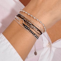 Bracelet 2 tours LE CHIC A LA FRANCAISE - Cordons noirs & Maille gourmette