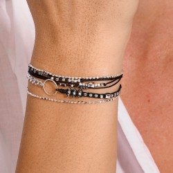 Bracelet 2 tours LE CHIC A LA FRANCAISE - Cordons noirs & Maille gourmette