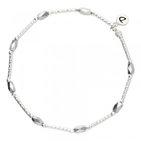 Bracelet élastique en argent L'ALLONGE - Perles grises & tubes diamantés DORIANE BIJOUX