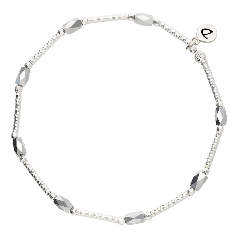 Bracelet élastique en argent L'ALLONGE - Perles grises & tubes diamantés DORIANE BIJOUX