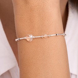 Bracelet élastique en argent - Coeur en Cristal Swarovski transparent TAILLE M