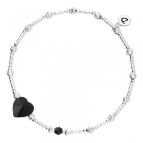 Bracelet élastique en argent - Coeur en Cristal Swarovski noir DORIANE BIJOUX