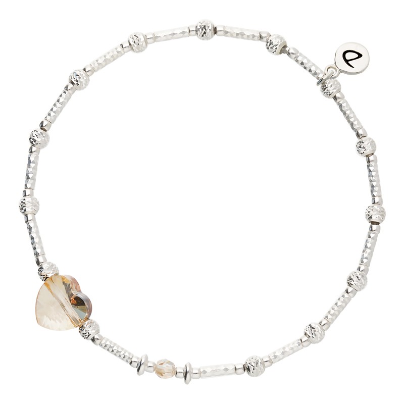 Bracelet élastique en argent - Coeur en Cristal Swarovski beige DORIANE BIJOUX