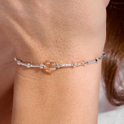 Bracelet élastique en argent - Coeur en Cristal Swarovski beige TAILLE M