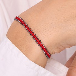 Bracelet cordon rouge LE MAGNIFIQUE - Macramé & Pierres fines Terahertz