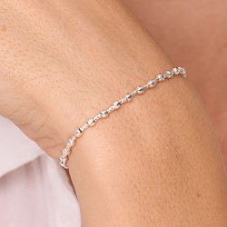 Bracelet élastique en argent HARMONIE - Mini tubes & Perles ciselées TAILLE S