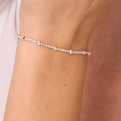 Bracelet élastique en argent LE MIGNON - Perles lisses & facettées TAILLE S