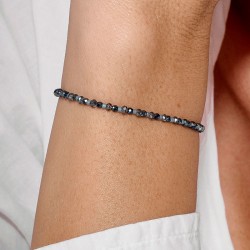 Bracelet élastique en argent BLEU MATALA - Perles de verre & miyukis TAILLE M