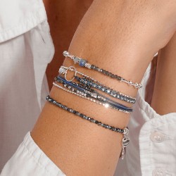 Bracelet élastique en argent BLEU MATALA - Perles de verre & miyukis TAILLE M