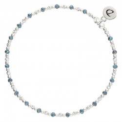 Bracelet élastique en argent MAYOTTE BLEU - Perles lisses & ciselées DORIANE BIJOUX