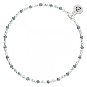 Bracelet élastique en argent MAYOTTE BLEU - Perles lisses & ciselées DORIANE BIJOUX