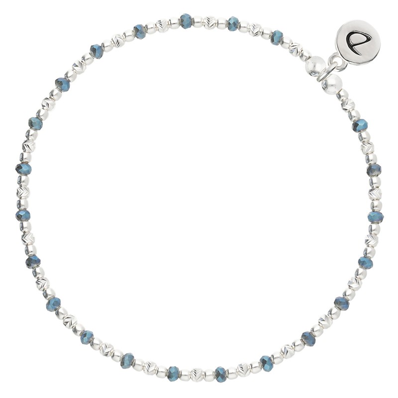 Bracelet élastique en argent MAYOTTE BLEU - Perles lisses & ciselées DORIANE BIJOUX