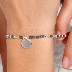 Bracelet élastique en argent BLEU PASTILLE CLOUTEE - Perles de verre TAILLE S