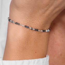 Bracelet élastique en argent LE RAFFINE - Perles de verre bleues TAILLE L