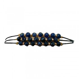 Bracelet multirangs DONA BLEU MARINE 6 - Cordons & Plaque Miyukis facettées - BY GARANCE