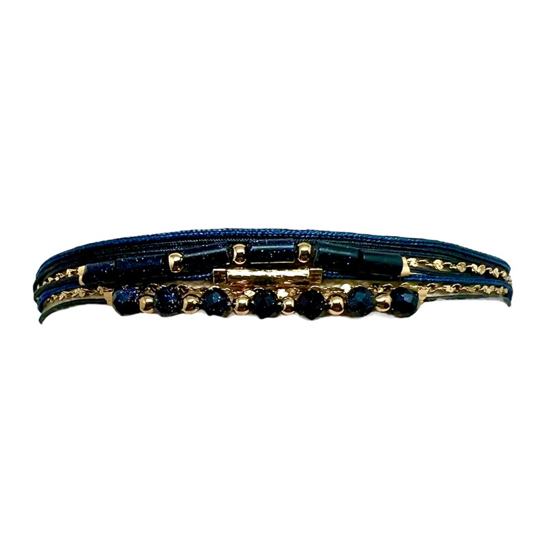 Bracelet multi-tours DONA BLEU MARINE 2 - Cordons, tubes & perles - BY GARANCE