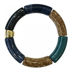 Bracelet élastiqué AZUL OURO 1 - Noir, bleu canard, marine & paillettes PARABAYA