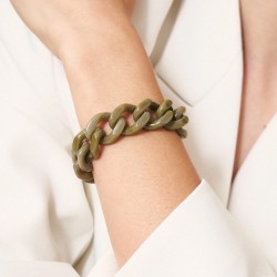 Bracelet MINI-FLAT CHAIN LIGHT OLIVE MARBLE Doré, Maillons vert kaki