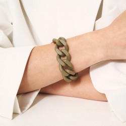 Bracelet FLAT CHAIN MATT OLIVE Doré, Maillons vert olive mat