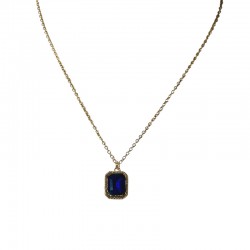 Collier court NICOL chaîne dorée & Pendentif rectangle cristal bleu