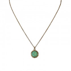 Collier court KODOUL chaîne dorée & Pendentif rond vert d'eau CHORANGE