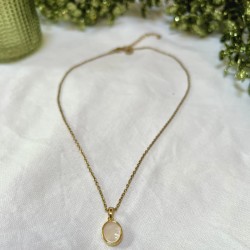 Collier ELICOLE chaîne dorée - Pendentif ovale nacre blanche