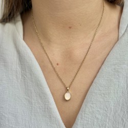 Collier ELICOLE chaîne dorée - Pendentif ovale nacre blanche